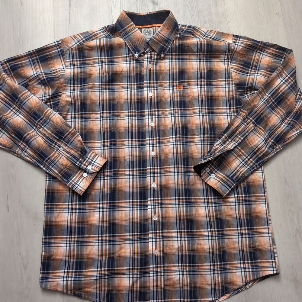 Cinch Shirt Men's Medium Multi Color Plaid Button-Down Long Sleeve